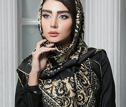 فروش روسری ساتن مشکی طلایی زیبا